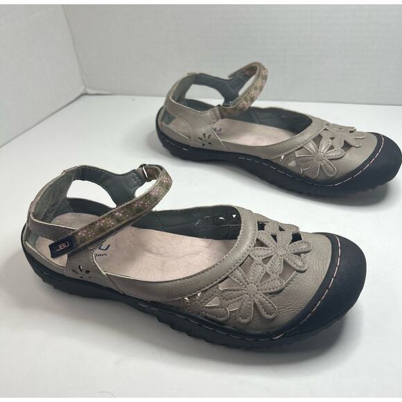 JBU Maryjane Memory Foam Flower Taupe Cutout Comfort Walking Shoes Size 8.5 - Picture 3 of 11